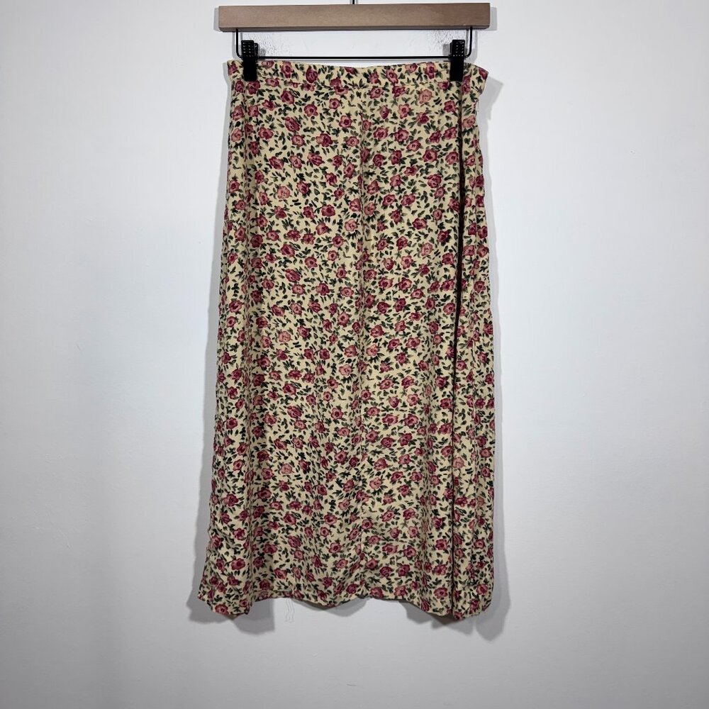 Vtg 90's Woolrich Womens Ditsy Floral Midi Skirt Sz 8 Butter Yellow Cottagecore
